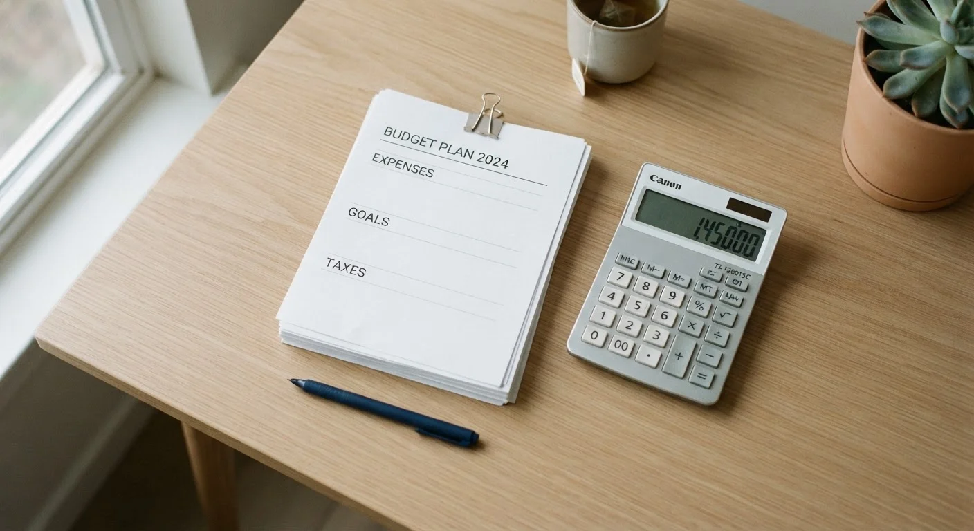 A tidy desk with organized financial papers and a calculator representing debt consolidation planning